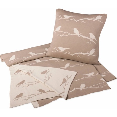 SCANquilt pletený pléd DESIGN ptáci béžovonatur střední 130x200