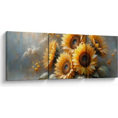 Obraz - Malba slunečnic, třídílný 90x30 cm