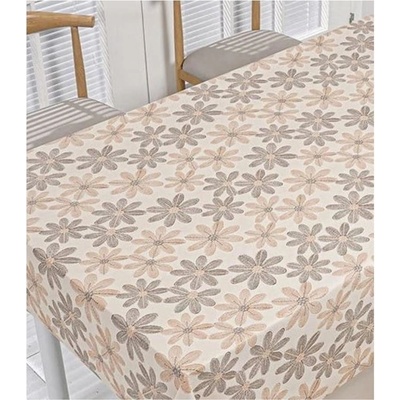 Obrus PVC MIS523, metráž, 20 m x 140 cm, slnečnice a sedmokrásky v béžovej farbe, IMPOL TRADE