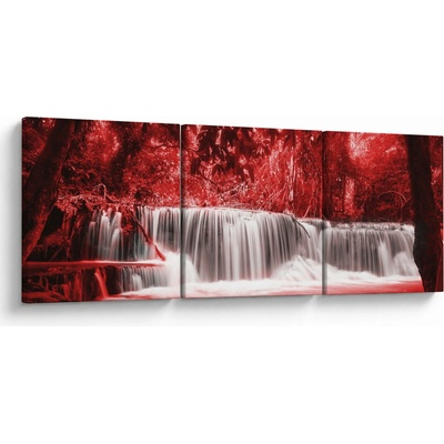 Obraz - Červený, vodopád, trojdielne 90x30 cm