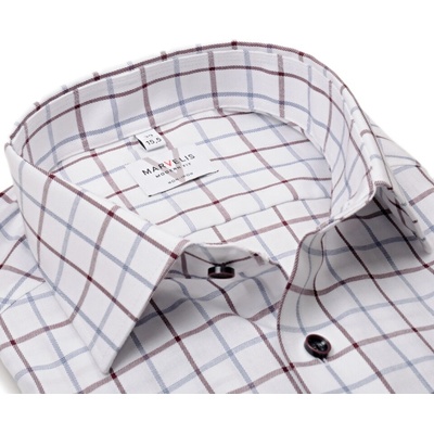 Marvelis Modern Fit Twill luxusní košile s tmavě červenou a modrou kostkou