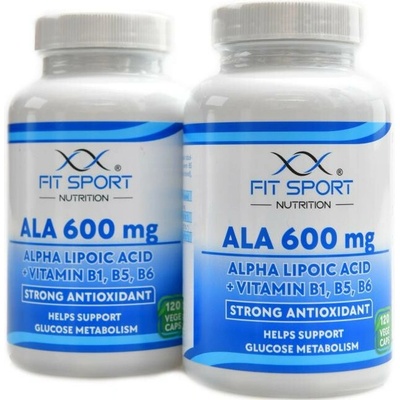 FitSport Nutrition ALA 600 mg + Vitamin B1 B5 B6 2 x 120 vege kapslí Kyselina alfa-lipoová