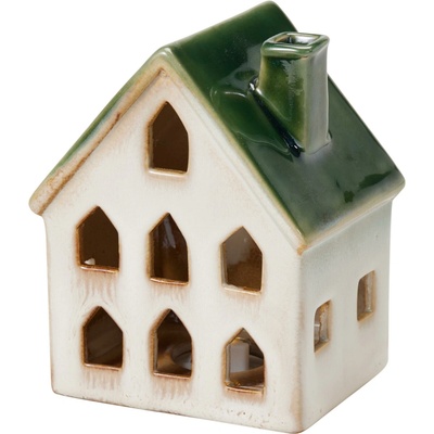 Porcelánový svítící LED domeček 12 cm – zelený, H&L