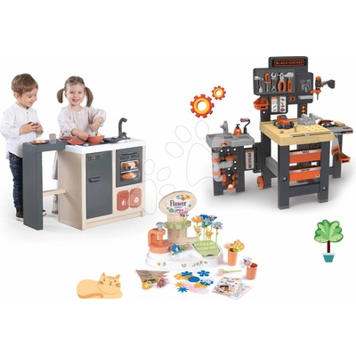 Smoby Set kuchyňka ostrůvek a květinářství Kitchen Island 360° a pracovní stůl trojkřídlý Black&Decker – Hledejceny.cz