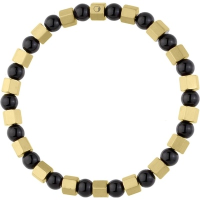 Manoki korálkový náramek Michele onyx chirurgická ocel BA1039G zlatá