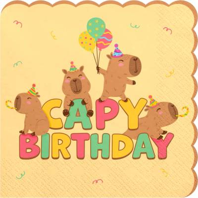 Party Servítky Kapibara Capy Birthday 16,5x16,5 cm 10 ks