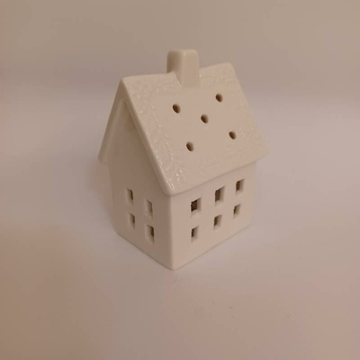 DECOLED Keramický domeček, 7 x 6 x 10 cm, teple bílá, 2xLR44