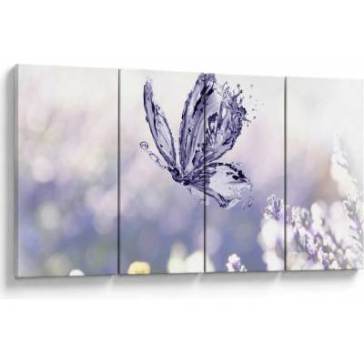 Obraz - Motýľ a levanduľa, štvordielne 160x80 cm
