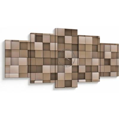 Obraz - Béžové kocky (s hodinami), päťdielne 150x80 cm s hodinami