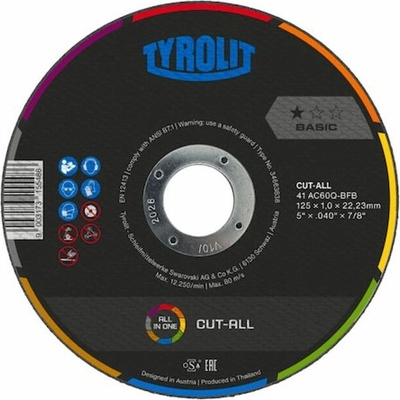 Kotuc Tyrolit 115x1,0mm, 41C, AC60Q-BFB, Universal, CUT-ALL, Basic *