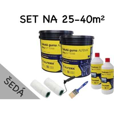 SET na 25-40m2 (42kg) - 2x Tekutá guma ALFEMA TG500 šedá 20 kg, 2x Penetrácia ALF PR40 1kg, náradie (DOPRAVA ZDARMA! NOVÉ BALENIE, PÔVODNÁ RECEPTÚRA!)