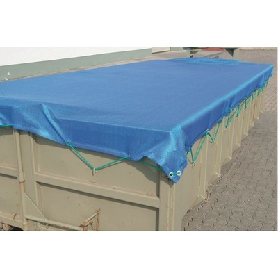 Kontejnerová plachta PE 320 g/m2, 2,9 x 5,0 m, modrá, gumová šňůra, nehořlavá úprava