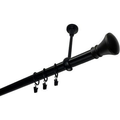 OK-GarnýžeCZ Garnýž kovová jednořadá 25mm Koloseo černá 140 cm do stropu / kroužky s žabkou