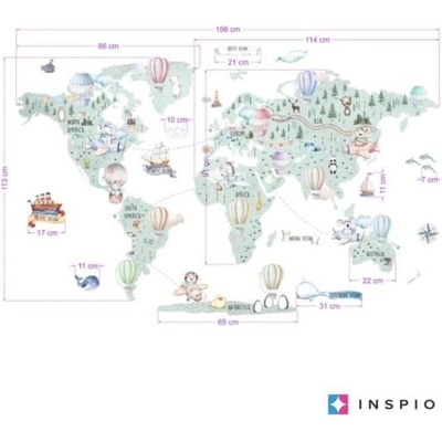 INSPIO 9189f Samolepka na zeď - Dětská cestovatelská mapa, velikost 90 x 130/130 cm – Hledejceny.cz