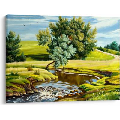 Obraz - Řeka mezi loukami, olejomalba, jednodílný 70x50 cm
