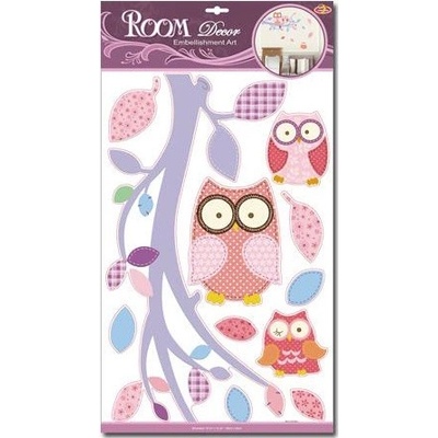 IMPOL TRADE SLK-9328 Samolepky na zeď sovy růžové rozměr 50 x 32 cm