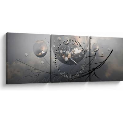 Obraz abstraktných gulí (s hodinami), trojdielne 90x30 cm s hodinami