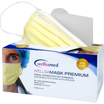 Wellsamed 3-vrstvé hypoalergenní ochranné ústenky žlutá 50 ks