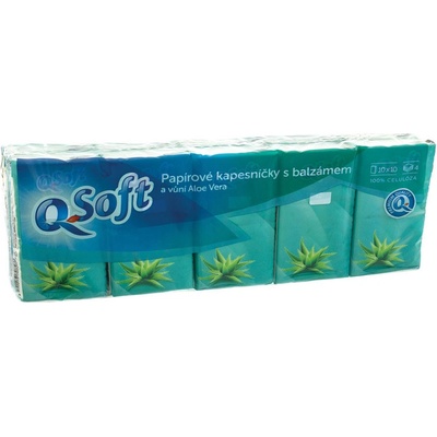 Q-Soft papierové vreckovky s balzamom a vôňou Aloe Vera 4-vrstvové 10 x 10 ks