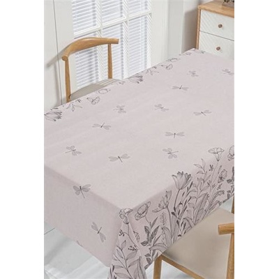Obrus PVC MIS445, metráž, 20 m x 140 cm, kvety béžové s vážkami, IMPOL TRADE