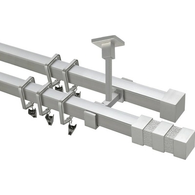 OK-GarnýžeCZ Garnýž kovová hranatá dvouřadá 20x20mm Verona satina 260 cm do stropu / kroužky s žabkou