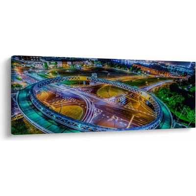 Obraz - panoráma nočného mesta, jednodielne 145x58 cm