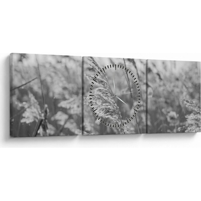 Obraz - Tráva ve větru (s hodinami), třídílný 90x30 cm s hodinami