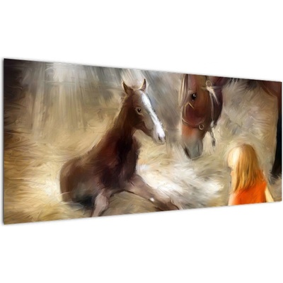 Obraz - Vítej na světě, hříbátko, jednodílný 100x40 cm
