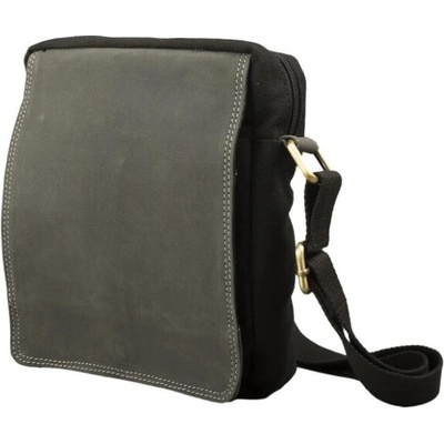 Crossbody taška s klopou plátno s buvolí kůží černá/antracitová