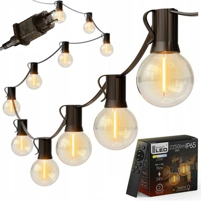 SmartLED LED Stmívatelný venkovní řetěz 25xE12/1W/24/230V 17,5 m IP65 černá + DO 4453
