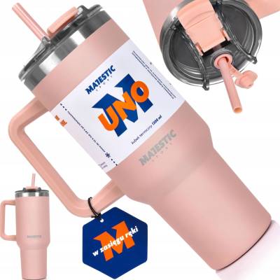 Majestic Sport termohrnek se slámkou velký ocelový Uno 1200 ml růžový