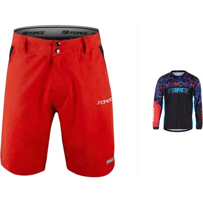 Force RECKLESS černo-červeno-modrý mtb dl. rukáv + Force BLADE MTB červené šortky