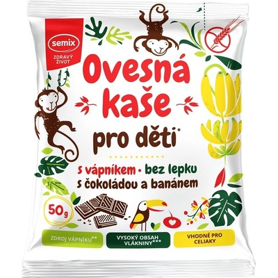 Semix Kaša ovsená pre deti bezlepková Kaša s čokoládou a banánom 50 g