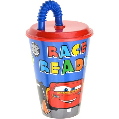 Stor Plastový kelímek s brčkem a víčkem Cars 430 ml