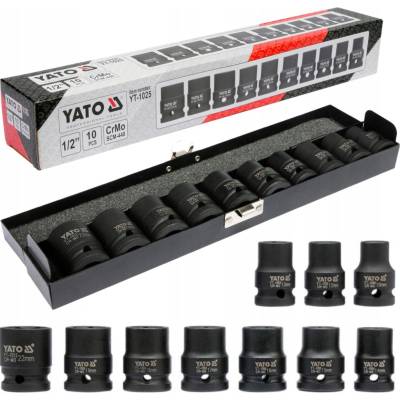 Yato | Sada nástavců 1/2" rázové šestihranné 10 ks 10-22 mm CrMo