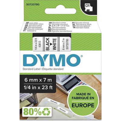 DYMO páska D1 6mm x 7m, černá na bílé, 43613, S0720780