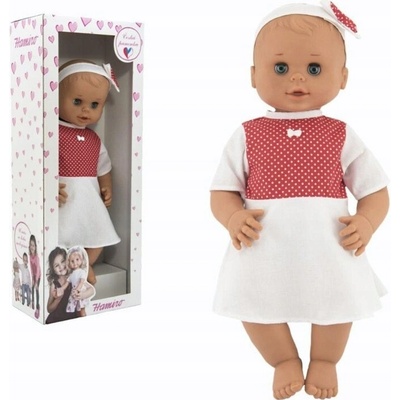 Bábika Teddies 50 cm biele šaty s červenými bodkami
