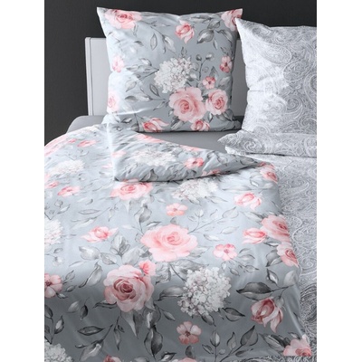 Bierbaum obliečka bavlna satén 3676 Grey Roses 140x220 70x90