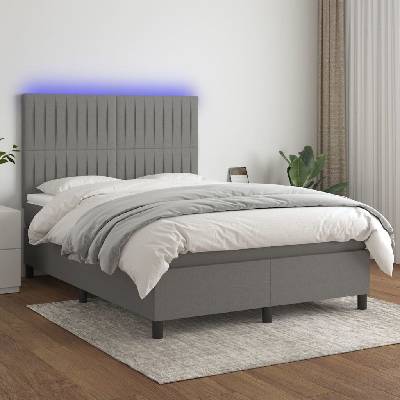 Petrashop 3135030 boxspring postel s matrací a LED tmavě šedá textil