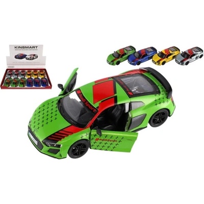 Auto Kinsmart 2020 Audi R8 Coupé 1:36 kov/plast 12,5 cm 4 farby na spätné natiahnutie 12ks v boxe -