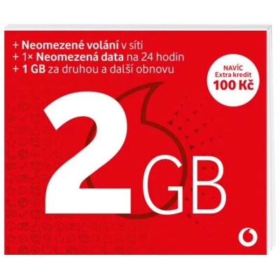 Předplacenka Vodafone 2GB + 100Kč NAVÍC Extra kredit