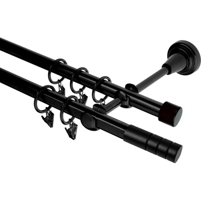 OK-GarnýžeCZ Garnýž kovová dvouřadá 19mm Techno černá 330 cm do stěny / kroužky s žabkou