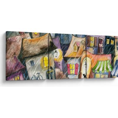 Obraz - Deštivý večer, třídílný 90x30 cm