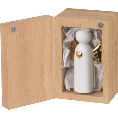 räder Andílek v krabičce Angel to go, bílá barva, přírodní barva, dřevo, porcelán