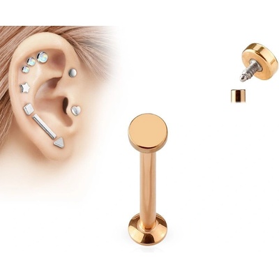 S4U Zlatý piercing do brady labreta 1,2 x 6 mm, kolečko 3 mm LB1029RD-12063