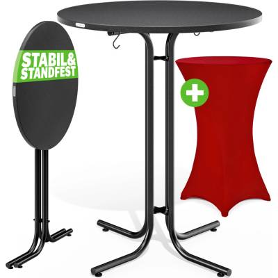 Casaria Barový stolek šedý 110x80cm + Potah na barový stolek vínová Ø80cm