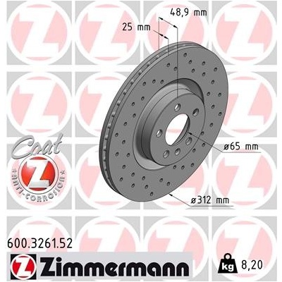 ZIMMERMANN Brzdový kotúč 600.3261.52