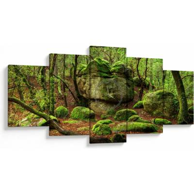 Obraz čarovného lesa (s hodinami), päťdielne 150x80 cm s hodinami