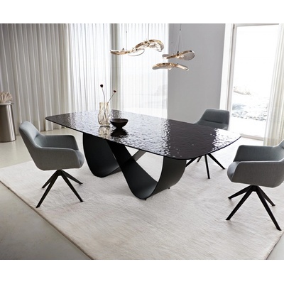 DELIFE Edge tvar oválný 240 x 120 sklo reliéf kouřově černé 3D design Infinity kov černá