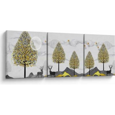Obraz malovaných jelenů, třídílný 120x40 cm
